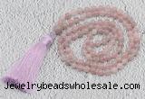 GMN215 Hand-knotted 6mm Madagascar rose quartz 108 beads mala necklaces with tassel