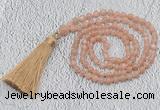 GMN217 Hand-knotted 6mm moonstone 108 beads mala necklaces with tassel