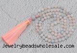 GMN219 Hand-knotted 6mm morganite 108 beads mala necklaces with tassel