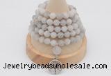 GMN2208 Hand-knotted 8mm, 10mm matte white crazy agate 108 beads mala necklace with charm