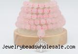 GMN2219 Hand-knotted 8mm, 10mm matte rose quartz 108 beads mala necklace with charm