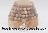 GMN2223 Hand-knotted 8mm, 10mm matte sunstone 108 beads mala necklace with charm