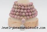 GMN2224 Hand-knotted 8mm, 10mm matte pink wooden jasper108 beads mala necklace with charm