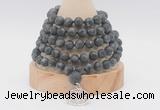 GMN2228 Hand-knotted 8mm, 10mm matte black labradorite 108 beads mala necklace with charm