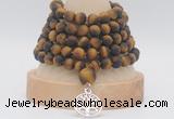 GMN2235 Hand-knotted 8mm, 10mm matte yellow tiger eye 108 beads mala necklaces with charm