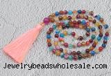 GMN229 Hand-knotted 6mm mixed banded agate 108 beads mala necklaces with tassel