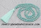 GMN233 Hand-knotted 6mm amazonite 108 beads mala necklaces with tassel