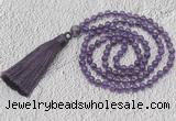 GMN234 Hand-knotted 6mm amethyst 108 beads mala necklaces with tassel