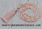 GMN235 Hand-knotted 6mm pink aventurine 108 beads mala necklaces with tassel