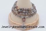 GMN2402 Hand-knotted 6mm Botswana agate 108 beads mala necklace with charm