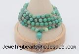 GMN2403 Hand-knotted 6mm grass agate 108 beads mala necklace with charm