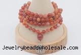 GMN2405 Hand-knotted 6mm fire agate 108 beads mala necklace with charm