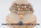 GMN2406 Hand-knotted 6mm yellow crazy agate 108 beads mala necklace with charm