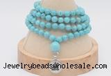 GMN2416 Hand-knotted 6mm blue howlite 108 beads mala necklace with charm