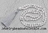 GMN242 Hand-knotted 6mm white howlite 108 beads mala necklaces with tassel