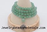 GMN2420 Hand-knotted 6mm green aventurine 108 beads mala necklace with charm