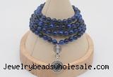 GMN2427 Hand-knotted 6mm blue tiger eye 108 beads mala necklace with charm