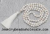 GMN243 Hand-knotted 6mm white howlite 108 beads mala necklaces with tassel