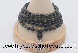 GMN2430 Hand-knotted 6mm golden obsidian 108 beads mala necklace with charm