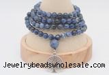 GMN2432 Hand-knotted 6mm sodalite 108 beads mala necklace with charm