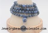 GMN2433 Hand-knotted 6mm dumortierite 108 beads mala necklace with charm