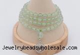 GMN2436 Hand-knotted 6mm prehnite 108 beads mala necklace with charm