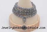 GMN2439 Hand-knotted 6mm labradorite 108 beads mala necklace with charm