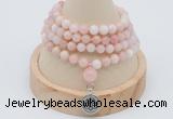 GMN2441 Hand-knotted 6mm natural pink opal 108 beads mala necklace with charm