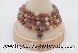 GMN2442 Hand-knotted 6mm mookaite 108 beads mala necklace with charm