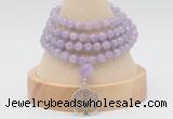 GMN2445 Hand-knotted 6mm lavender amethyst 108 beads mala necklaces with charm