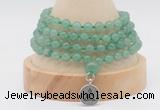 GMN2448 Hand-knotted 6mm green aventurine 108 beads mala necklaces with charm