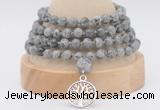 GMN2450 Hand-knotted 6mm grey picture jasper 108 beads mala necklaces with charm