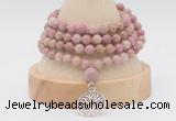 GMN2452 Hand-knotted 6mm pink wooden jasper 108 beads mala necklaces with charm