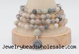 GMN2457 Hand-knotted 6mm bamboo leaf agate 108 beads mala necklaces with charm