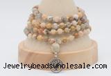 GMN2458 Hand-knotted 6mm yellow crazy lace agate 108 beads mala necklaces with charm