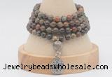 GMN2459 Hand-knotted 6mm ocean agate 108 beads mala necklaces with charm