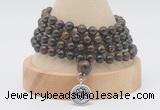 GMN2461 Hand-knotted 6mm bronzite 108 beads mala necklaces with charm