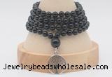 GMN2464 Hand-knotted 6mm black onyx 108 beads mala necklaces with charm