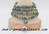 GMN2465 Hand-knotted 6mm African turquoise 108 beads mala necklaces with charm