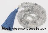 GMN247 Hand-knotted 6mm cloudy quartz 108 beads mala necklaces with tassel