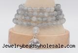 GMN2470 Hand-knotted 6mm cloudy quartz 108 beads mala necklaces with charm