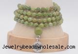 GMN2471 Hand-knotted 6mm China jade 108 beads mala necklaces with charm