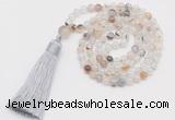 GMN249 Hand-knotted 6mm montana agate 108 beads mala necklaces with tassel