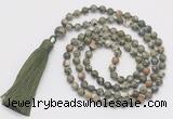 GMN254 Hand-knotted 6mm rhyolite 108 beads mala necklaces with tassel