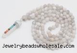 GMN2601 Hand-knotted 8mm, 10mm matte white crazy agate 108 beads mala necklace with pendant