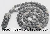 GMN2610 Hand-knotted 8mm, 10mm matte black water jasper 108 beads mala necklace with pendant