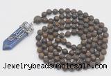 GMN2615 Hand-knotted 8mm, 10mm matte bronzite 108 beads mala necklace with pendant