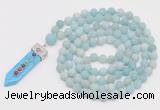 GMN2619 Hand-knotted 8mm, 10mm matte amazonite 108 beads mala necklace with pendant