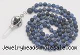 GMN2621 Hand-knotted 8mm, 10mm matte sodalite 108 beads mala necklace with pendant