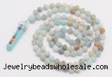 GMN2626 Knotted 8mm, 10mm matte amazonite 108 beads mala necklace with pendant